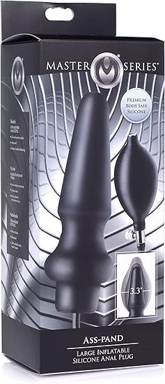 Master Series Ass Pand Large Inflatable Silicone Butt Plug Black - Butt Plugs