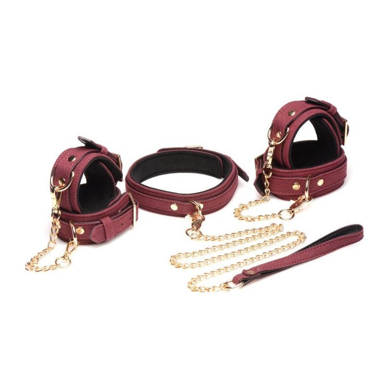 Master Series Velvet Bondage Set 6 Piece Burgundy - Bondage Kits
