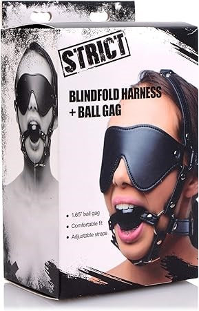 Strict Blindfold Harness With BDSM Play Ball Gag - Bondage Gags and Bits