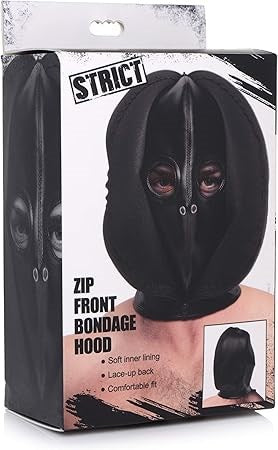 Strict Zip Front Bondage Hood Black - Bondage Hoods