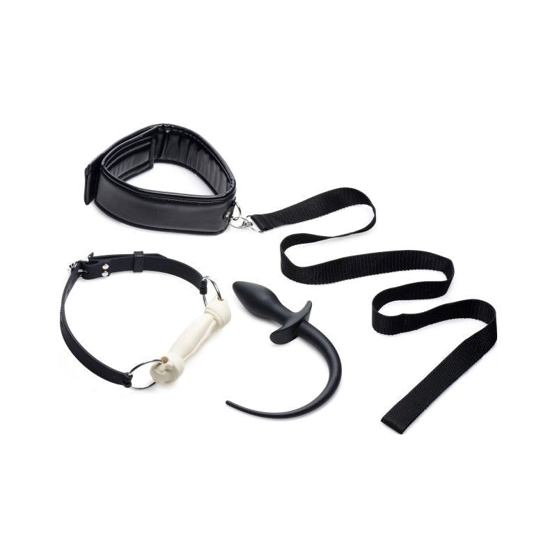 Tailz Puppy Play Set incl Gag Plug & Collar Black - Bondage Kits