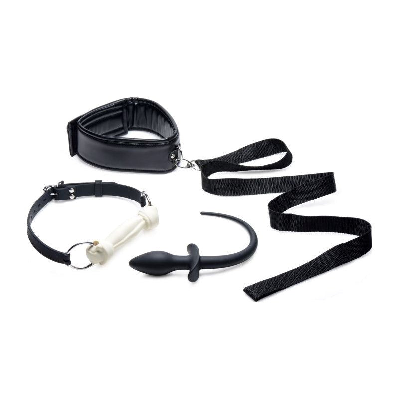 Tailz Puppy Play Set incl Gag Plug & Collar Black - Bondage Kits