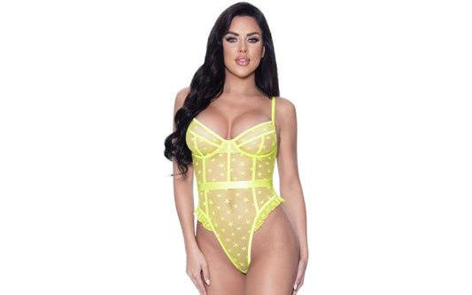 Exposed Lingerie High Leg Star Womens Teddy Lime