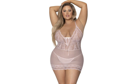 Exposed Lingerie Womens Lace Chemise and G-String Blush