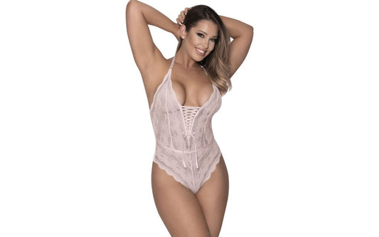 Exposed Lingerie Womens Mesh and Lace Teddy Blush