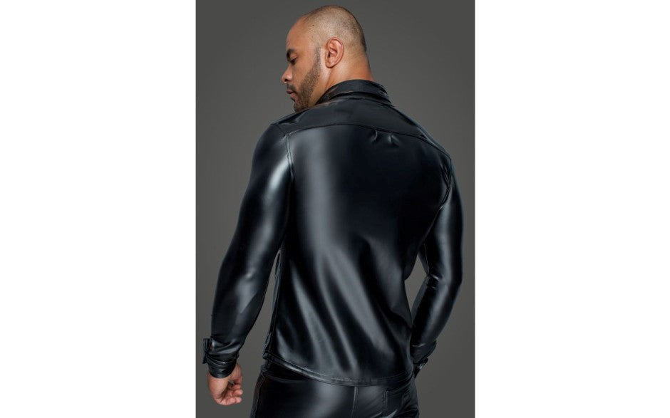 Noir Handmade Powerwetlook PVC Long Sleeved Mens Shirt With Button Placket - His Fetish