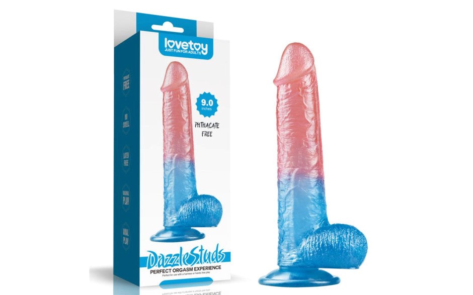 Lovetoy Dazzle Studs Realistic Dildo 9 Inch Pink / Blue - Realistic Dildos