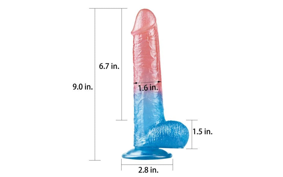 Lovetoy Dazzle Studs Realistic Dildo 9 Inch Pink / Blue - Realistic Dildos