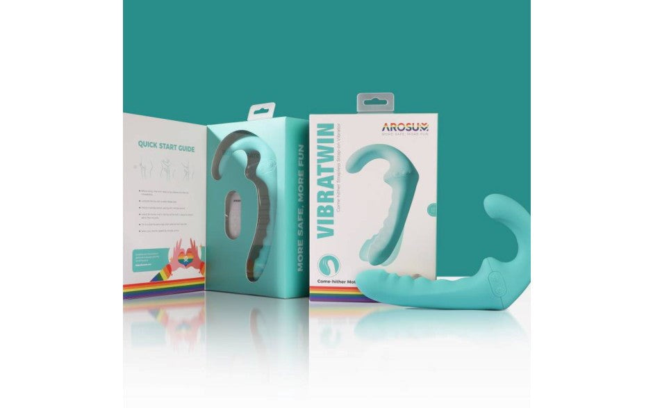 Arosum VibraTwin Remote Control Rechargeable Come Hither Strapless Strap On - Strap On Sextoys