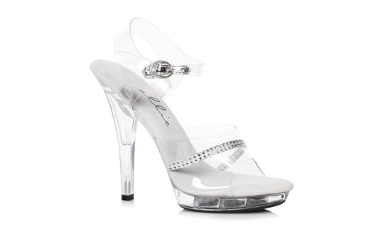 Ellie Shoes 5 Inch Heel Clear Sandals with Rhinestones