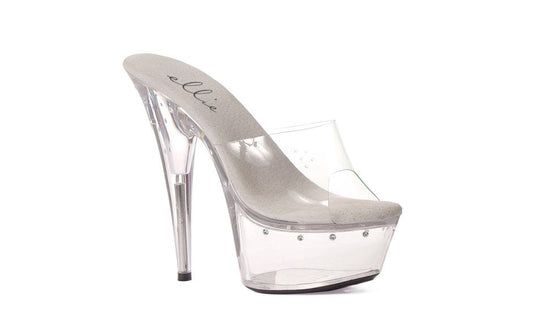 Ellie Shoes 6 Inch Heel Slip On Rhinestone Platform Clear