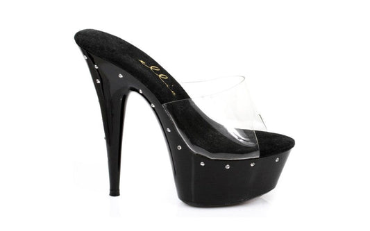 Ellie Shoes Slip On Rhinestone Platform Black 6 Inch Heel