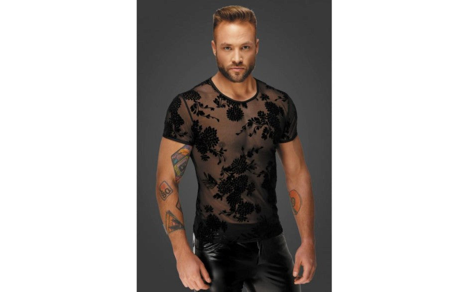 Noir Handmade Flock Embroidery Mens T-Shirt - His Fetish
