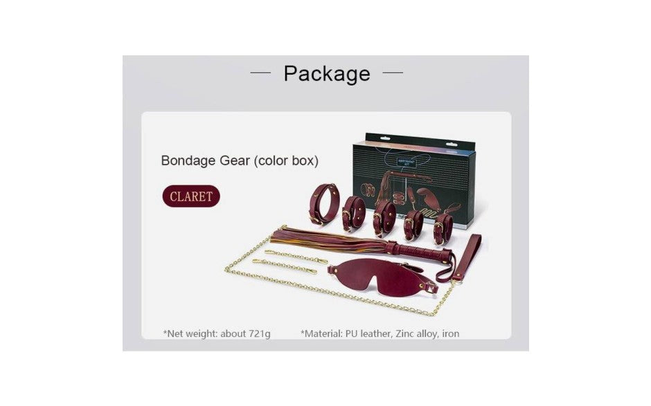 Daytona Deluxe Bondage Play Kit 8 Piece Burgundy Gold - Bondage Kits