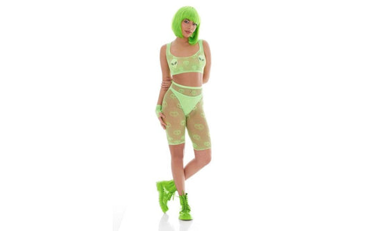 Pink Lipstick Out of This World Green Bodysuit Set With Alien Pasties