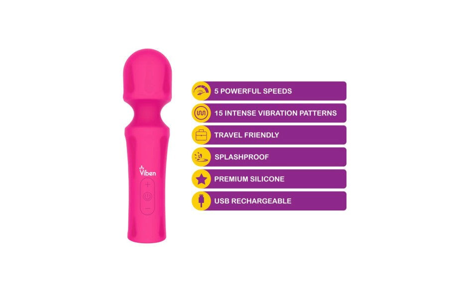 Viben Mighty Muse Vibrating Body Wand Massager Hot Pink - Body Wands