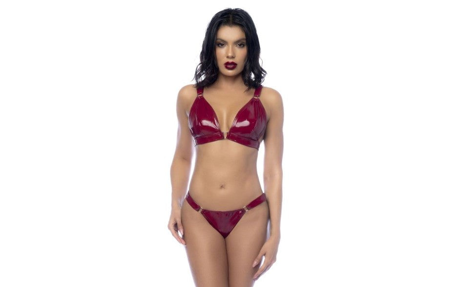 Mapale 2 Piece Wet Look Vinyl Bra and Panty Set Gloss Wine - Her Fetish