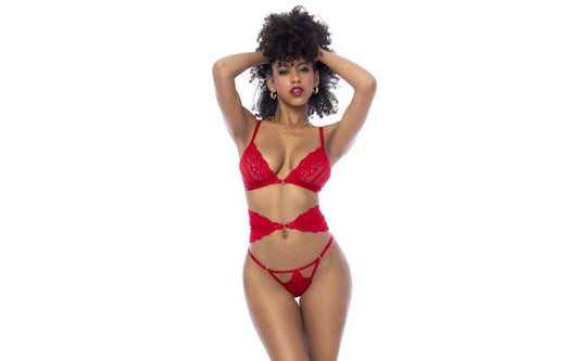 Mapale 3 Piece Bra, Panties and Flexible Corset Set Red