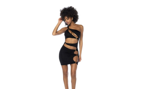 Asymmetrical Womens Cut Out Dress With Ring Details - Skirts And Club Wear