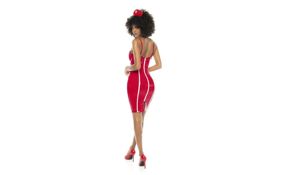 Mapale Sexy Nurse Costume Vinyl Red - Fancy Dress Ups