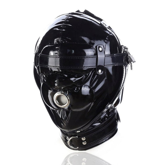 BDStyle Blindfolded Hood With Mouth Hole Bright Black