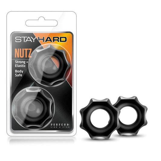 Blush Novelties Stay Hard Nutz Cock Ring Set 2 Piece Black