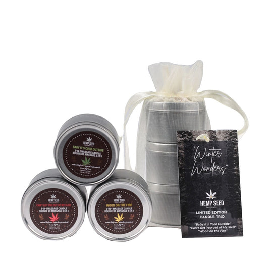 Earthly Body Hemp Seed Winter Wonders Mini Scented Massage Candle Trio 3 Pack