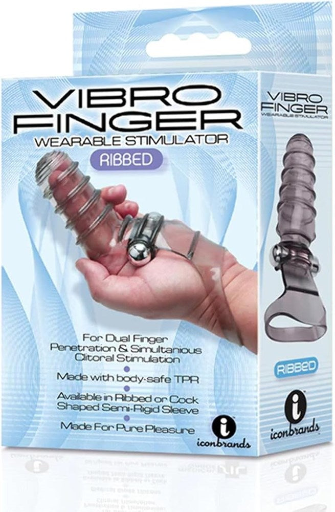 Icon Brands The 9s VibroFinger Ribbed Vibrating Finger Stimulator Grey - Finger and Tongue Vibrators