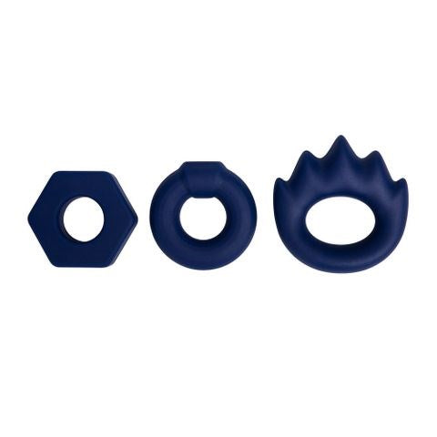 Maia LONZO Stretchy Silicone Cock Rings Set of 3 Blue - Cock Ring Sets