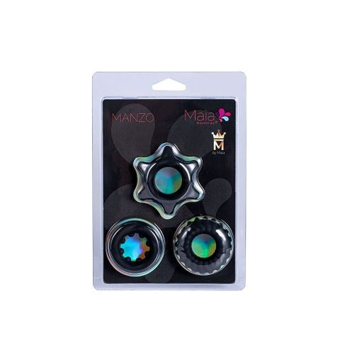 Maia MANZO Stretchy Silicone Cock Rings Set of 3 Black - Cock Ring Sets