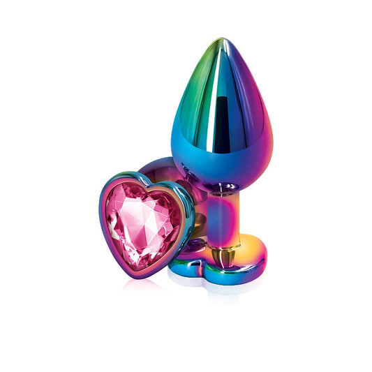 NS Novelties Rear Assets Multi Coloured Anal Plug With Heart Gem Base Medium