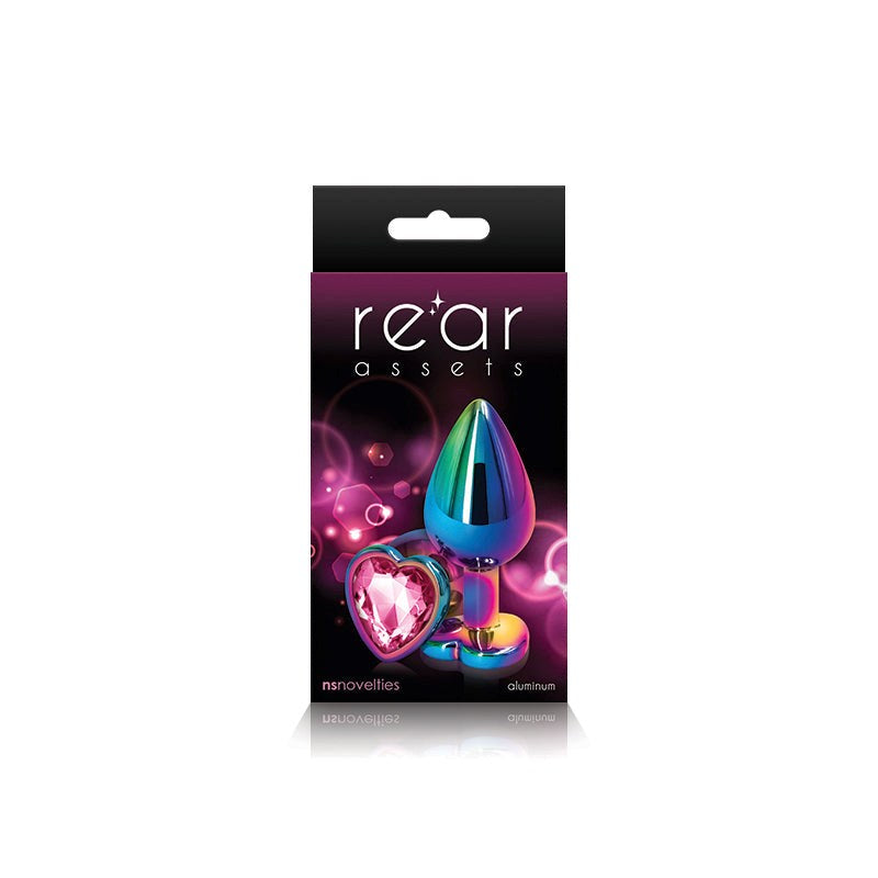 NS Novelties Rear Assets Multi Coloured Anal Plug With Heart Gem Base Medium - Butt Plugs