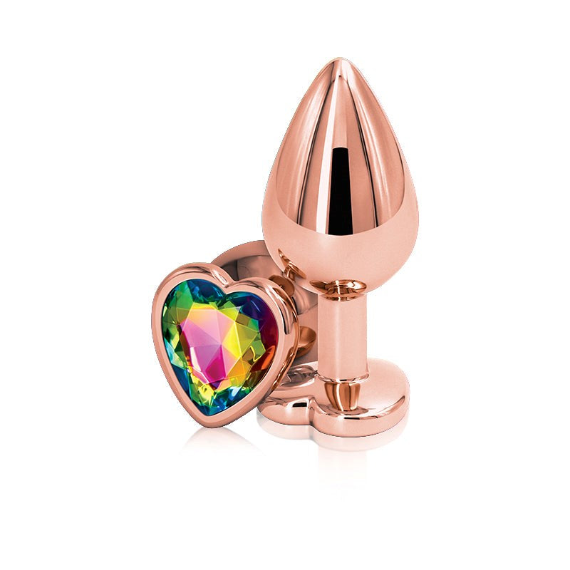 NS Novelties Rear Assets Rose Gold Heart Gem Base Metal Anal Plug Medium - Butt Plugs