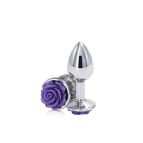NS Novelties Rear Assets Rose Metal Butt Plug With Purple Rose Base Small - Butt Plugs