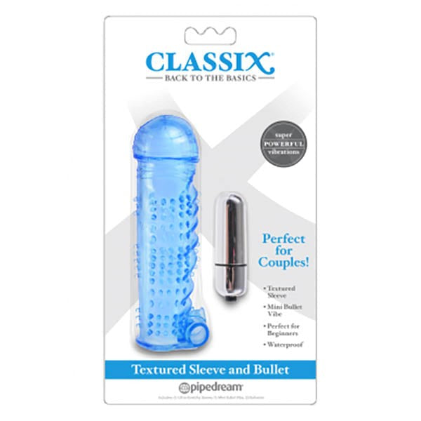 Pipedream Classix Textured Penis Sleeve With Bullet Blue - Penis Sleeves and Extenders