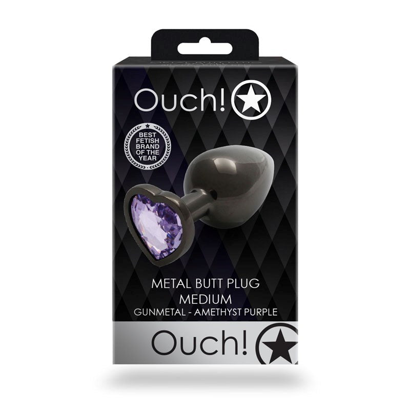 Shots Toys OUCH Heart Gem Base Gunmetal Butt Plug Medium - Butt Plugs