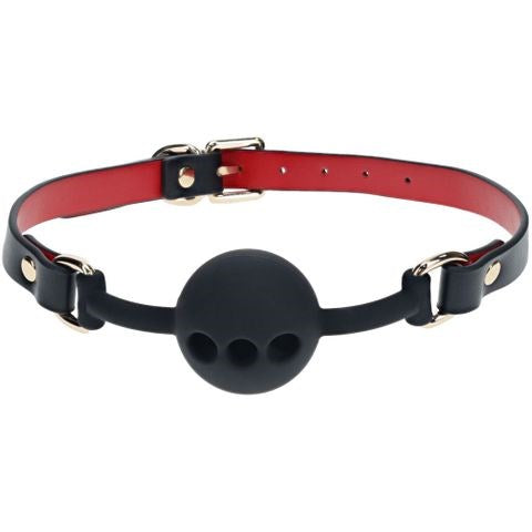 Shots Toys OUCH Milan Collection Breathable Silicone Ball Gag Black / Red - Bondage Gags and Bits