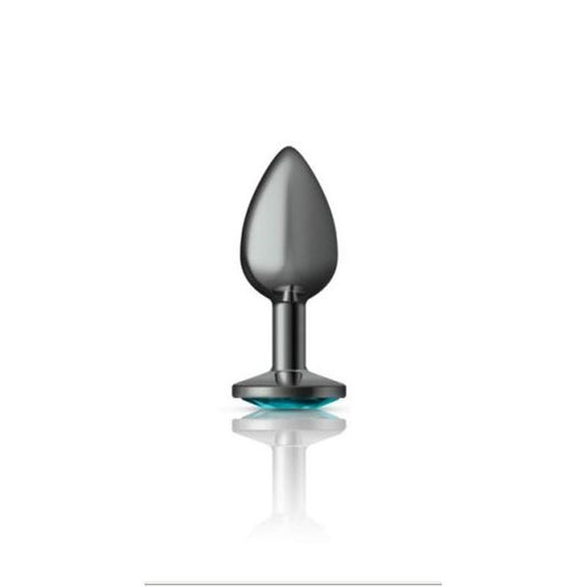 Cheeky Charms Gunmetal Round Butt Plug With Teal Jewel