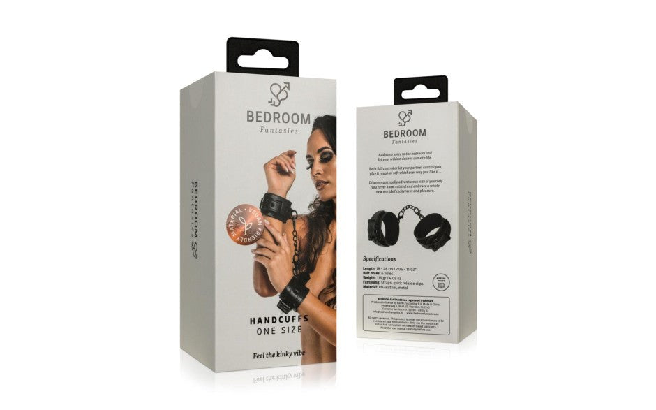 Bedroom Fantasies Faux Leather BDSM Play Handcuffs Black - Cuffs And Restraints