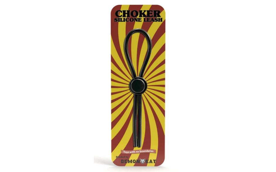 Demon Kat Silicone Choker Leash Cock Ring Black - Stretchy Cock Rings