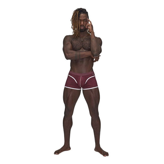 Male Power Sport Mesh Stretchy Mens Mini Short Burgundy