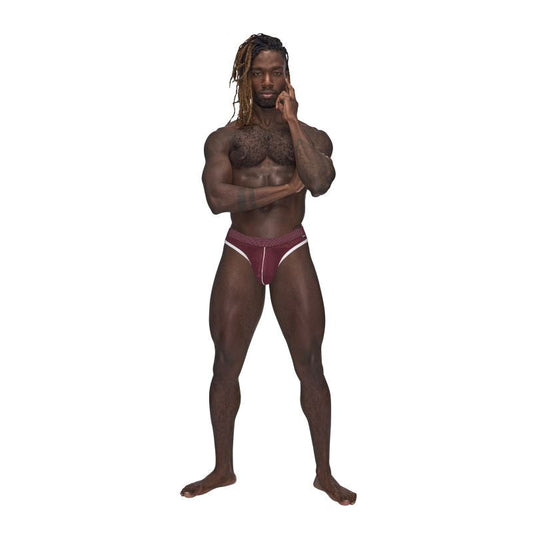 Male Power Sport Stretchy Mens Mesh Thong Burgundy
