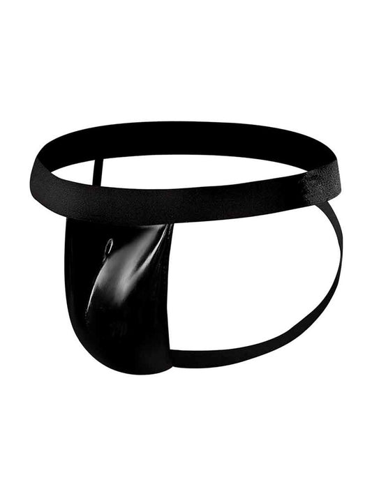 Male Power Wet Look Faux Leather Mens Jock Black