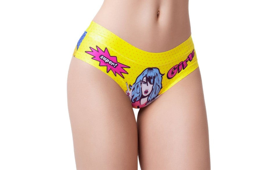 Mememe Lingerie Comic Fans Yellow Slip Womens Thong - G-Strings, Panties and Shorts