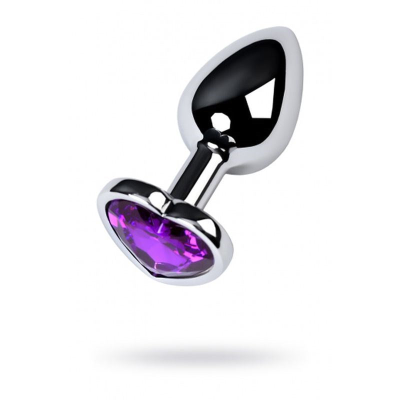 Metal Silver Metal Butt Plug With Heart Shaped Coloured Gem Small - Butt Plugs