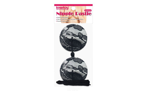 Reusable Black Lace Round Tassel Nipple Pasties by Lovetoy - Breast and Nipple Toys