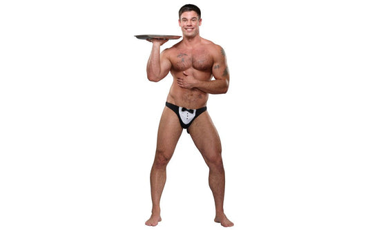 Male Power MaitreD Thong Novelty Underwear With Tuxedo Pouch Black