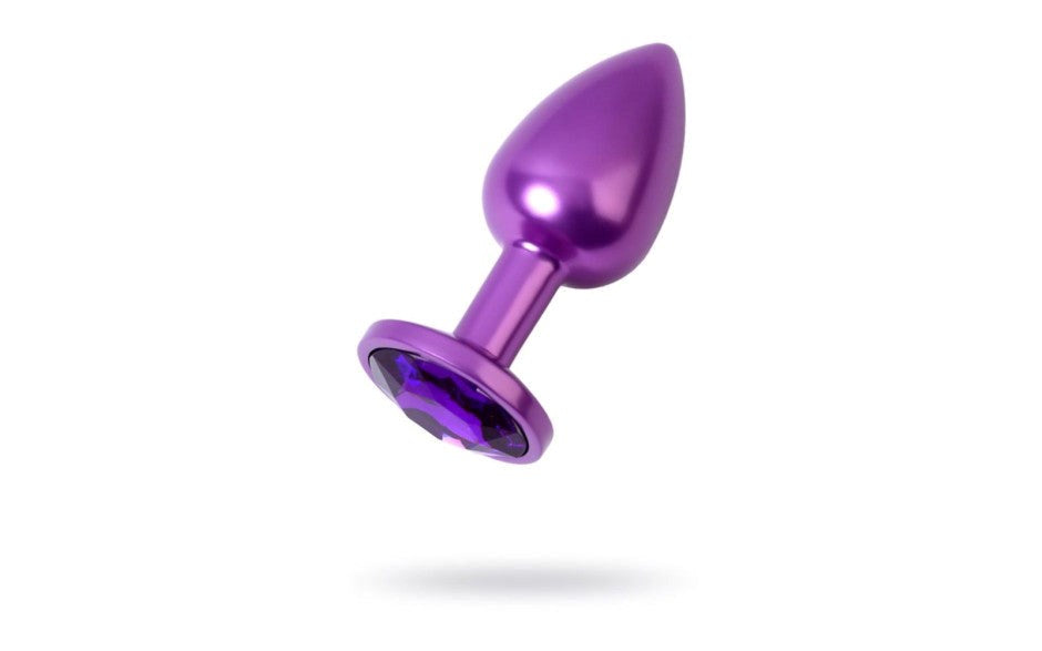 Metal Purple Metal Anal Plug With Purple Crystal Gem Small - Butt Plugs