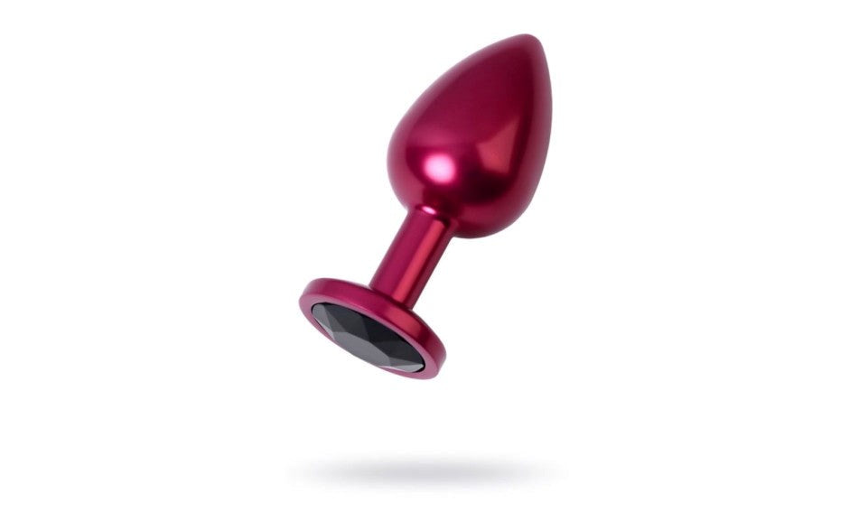 Metal Red Metal Anal Plug With Black Crystal Gem Medium - Butt Plugs