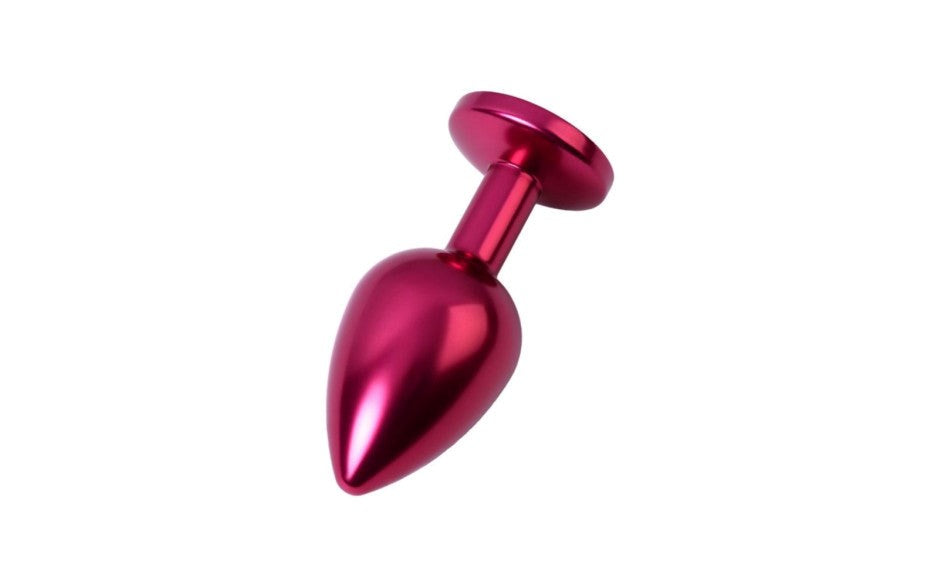 Metal Red Metal Anal Plug With Black Crystal Gem Medium - Butt Plugs
